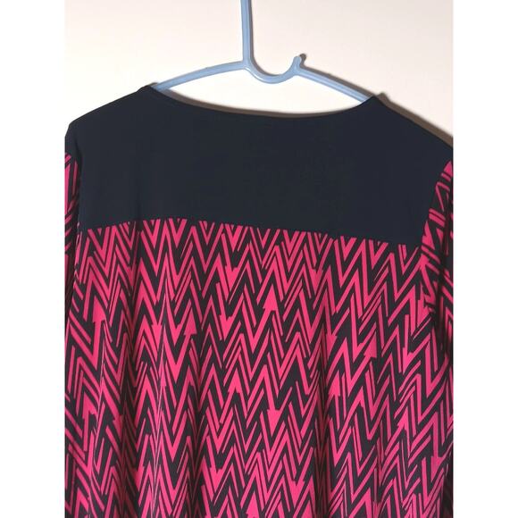 Anne Klein Top Chevron Geometric Pull Over Blouse Pink Navy XL - Picture 8 of 11